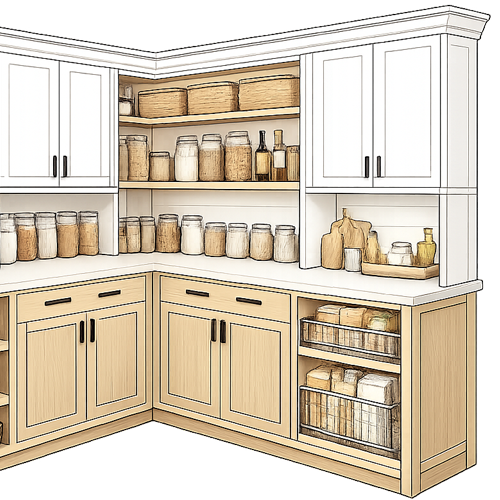 Hand-drawn icon of a custom pantry cabinetry design